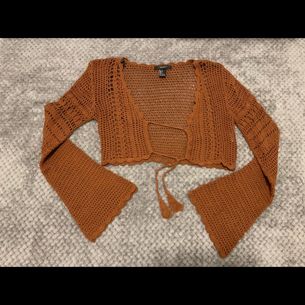 Brown cropped knitted cardigan - rue21